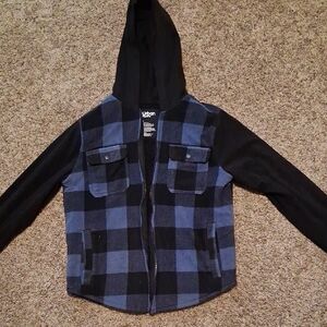 Blue and Black Plaid Hooded Jacket